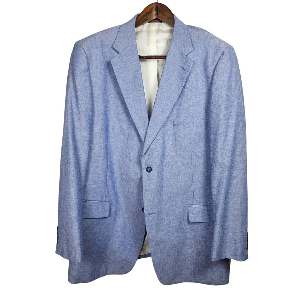 Cordovan & Grey Cotton Sport Coat Blazer Mens 48L Light Blue Casual Wedding Work
